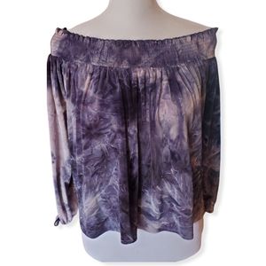 American Eagle Off the Shoulder Blue Tie-Dye Velvet Top Size XS